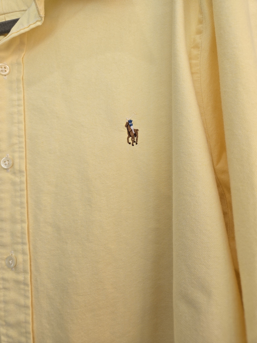 Ralph Lauren Butter Yellow Classic Button-Down Brown Polo Pony Preppy Old Money - Picture 5 of 14